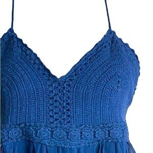 🅽🅴🆆 Anthropologie Paper Crane crochet knit top babydoll blue boho dress, S